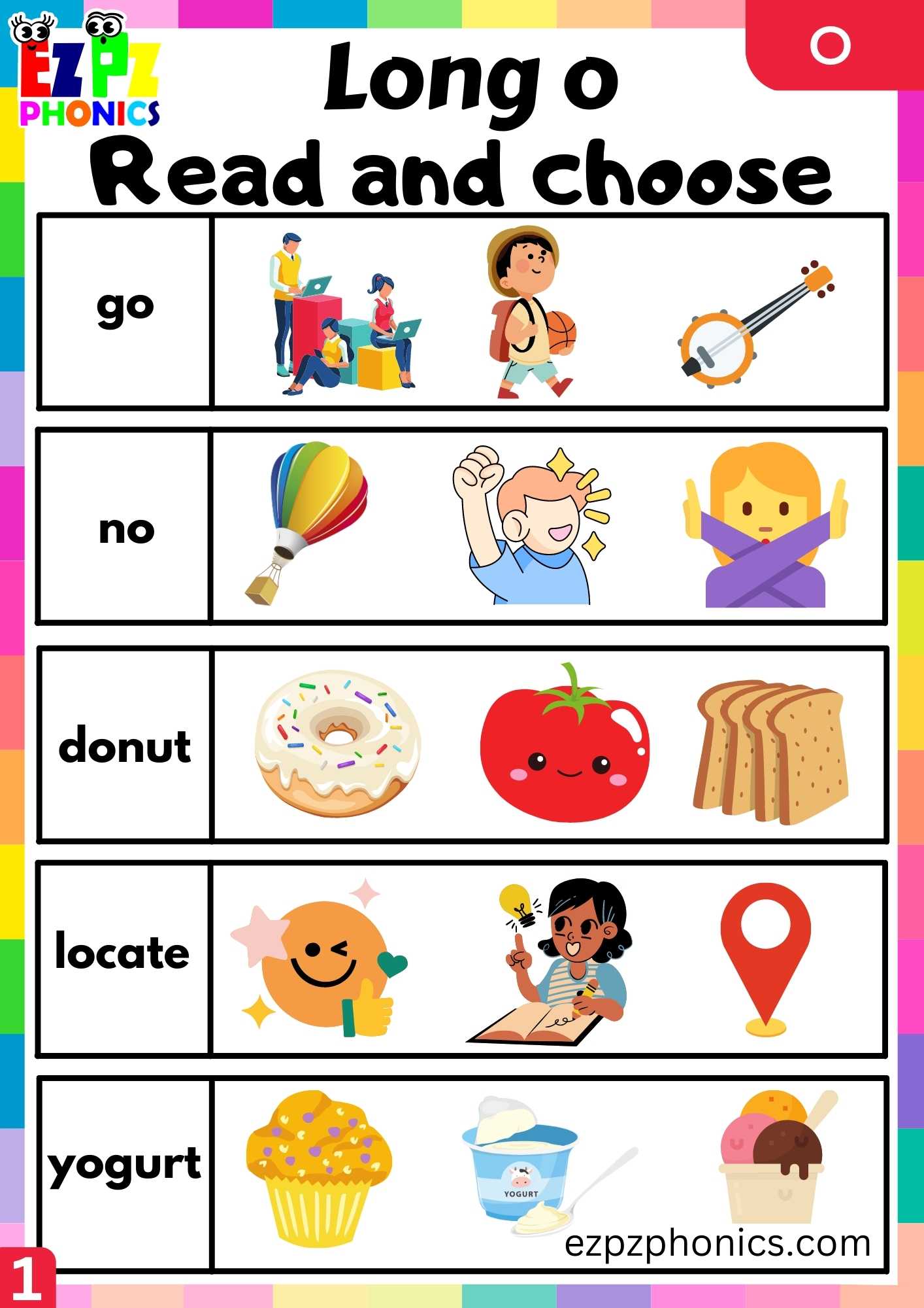 Group1 O Words Read And Choose Long O Phonics Worksheet